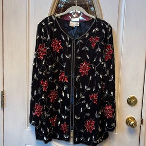 Roaman’s Beaded Poinsettia Jacket, Long Sleeves, Size 22W. Never worn, no tags.